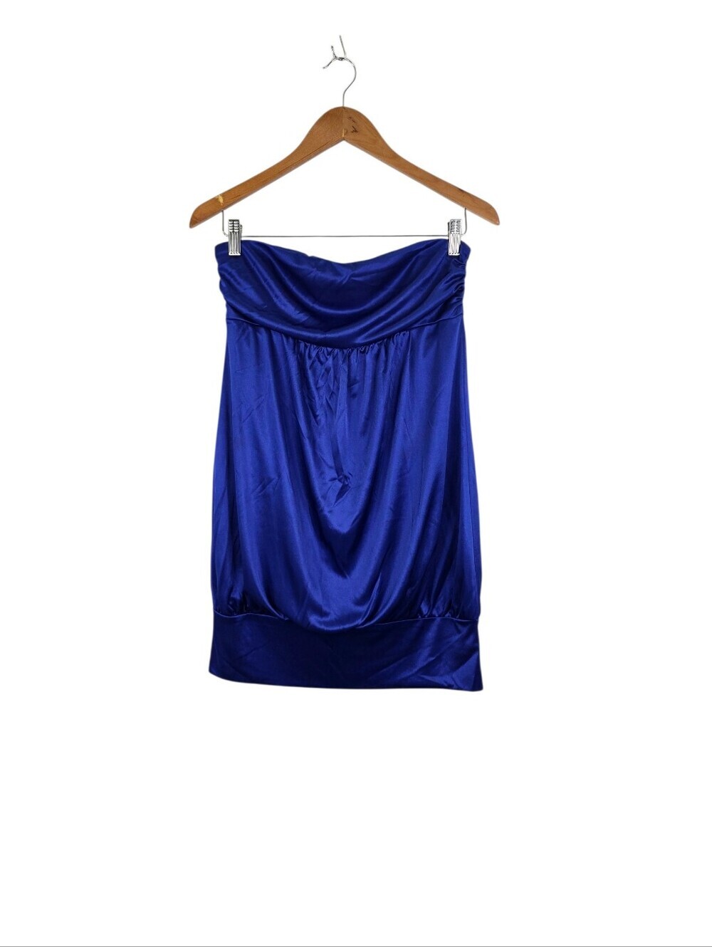 Forever 21 Silky Satin Strapless Tube Dress Royal Blue Mini Bubble Hem Size Lrge